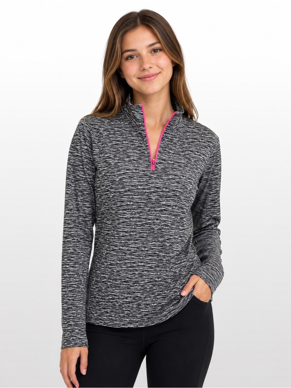 Zone Pro Space Dye 1/4 Zip Pullover Athletic Top Pink Trim Small